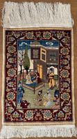 Wunderschöner Seiden Teppich mit Bildmotiv, 75x52,