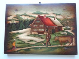 APPENZELLER GEMÄLDE BAUER MIT KUH UND BLÄSS SIGNIERT