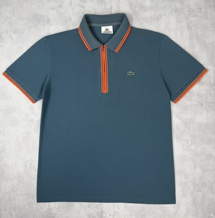 Polo Lacoste gris bleu et orange à zip - M #36