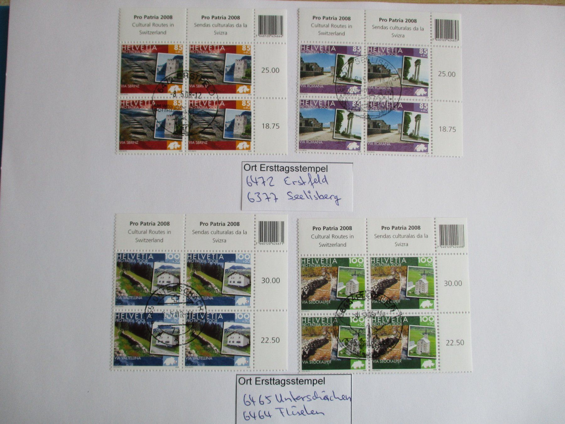Alle Briefmarken: Viererblock mit Ort Ersttagsstempel 6377 Seelisberg + – Gebraucht aus Langnau b. Reiden von Aktuell88