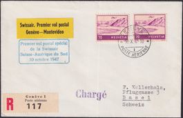 1947, KELLERHALS-Brief: Flug: Genf-Montevideo mit 2x F31.