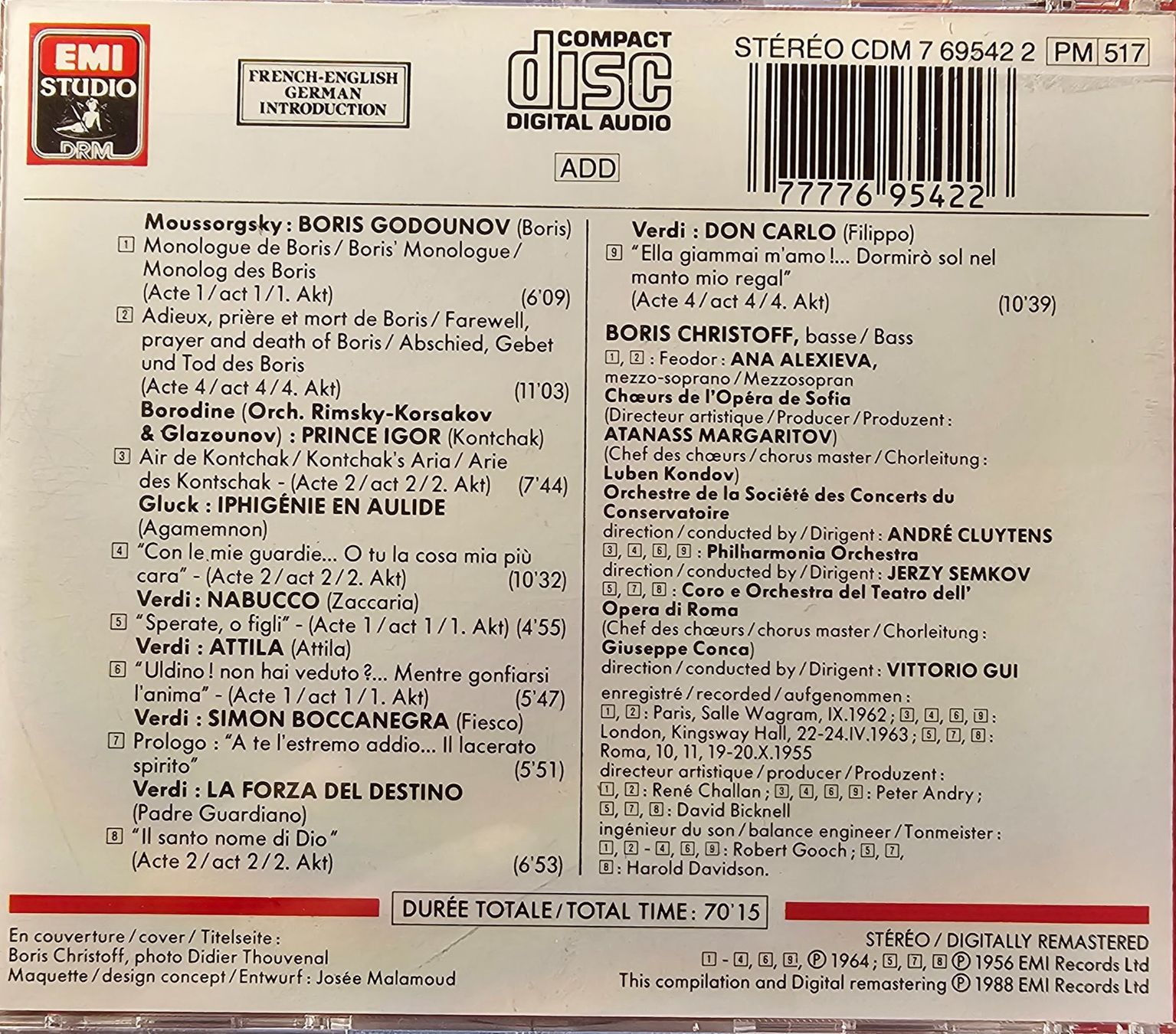 CDs: Boris Christoff -  Airs D'Opera / Opera Arias – Gebraucht aus Wahlen b. Laufen von Cg10 1