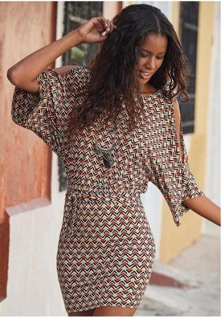 Cooles Cut out Kleid mit Gürtel rot-weiss Gr. S - 226171