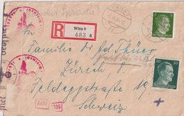 Zensur R-Brief 1944 von Wien nach Zürich
