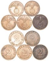 D-3. Reich 2 Reichspfennig-Lot 1937-1940 mit 9 Münzen