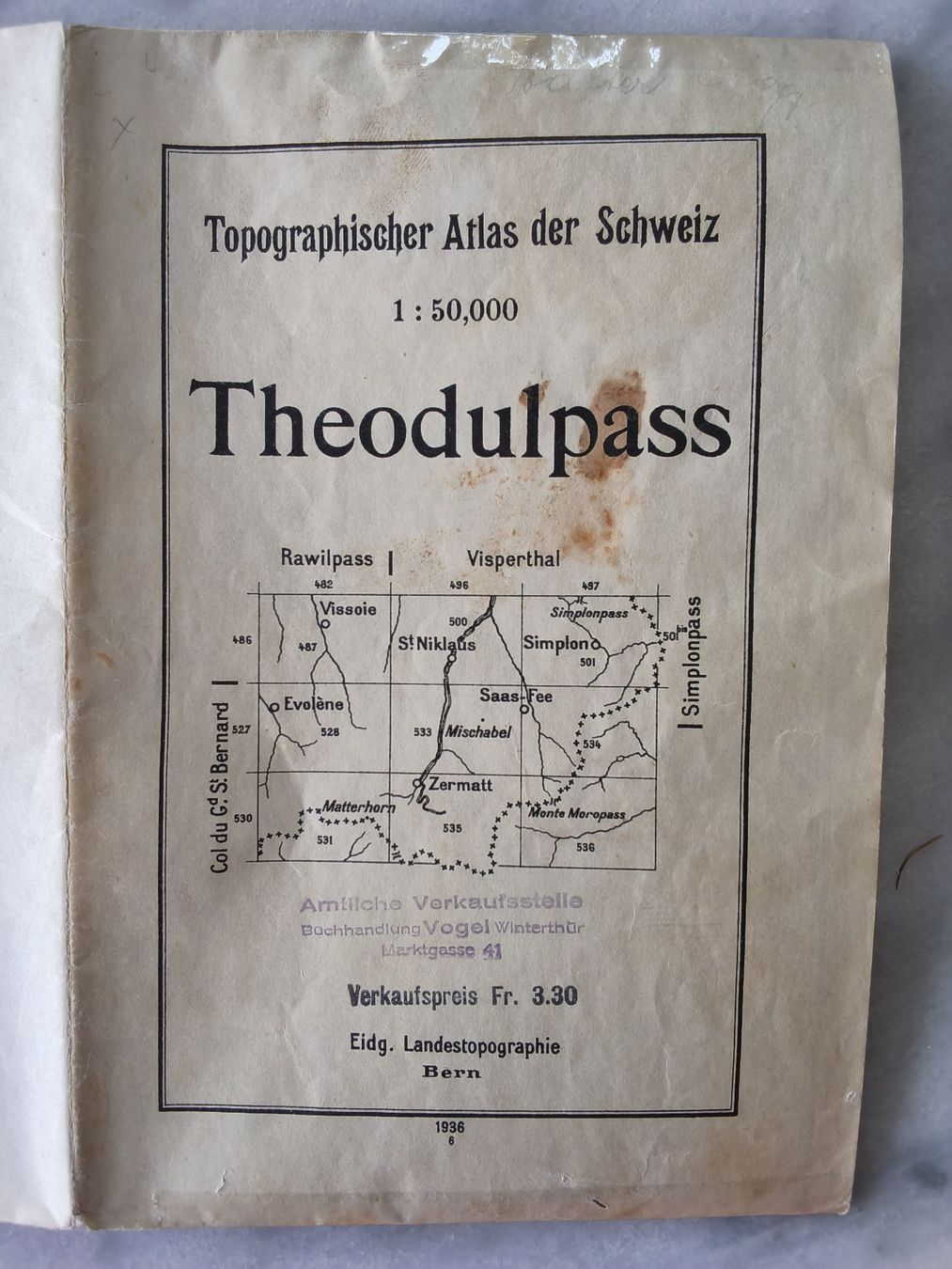 Cartine & Atlanti: Alte landkarte Theodulpass 1936 – Usato da Hallau venduto da histoiremerveilleuse