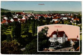 Zweibild-Karte  Aesch  (Ortsansicht / Schulhaus)