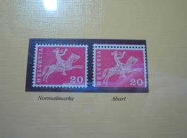 Abart 20Rp Postreiter 1960, Rollenmarke falsch geschnitten**