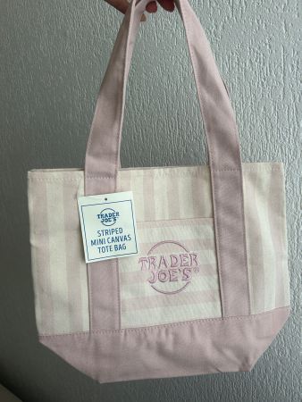 Original Trader Joe‘s Striped Mini Canvas Tote Bag Rosa