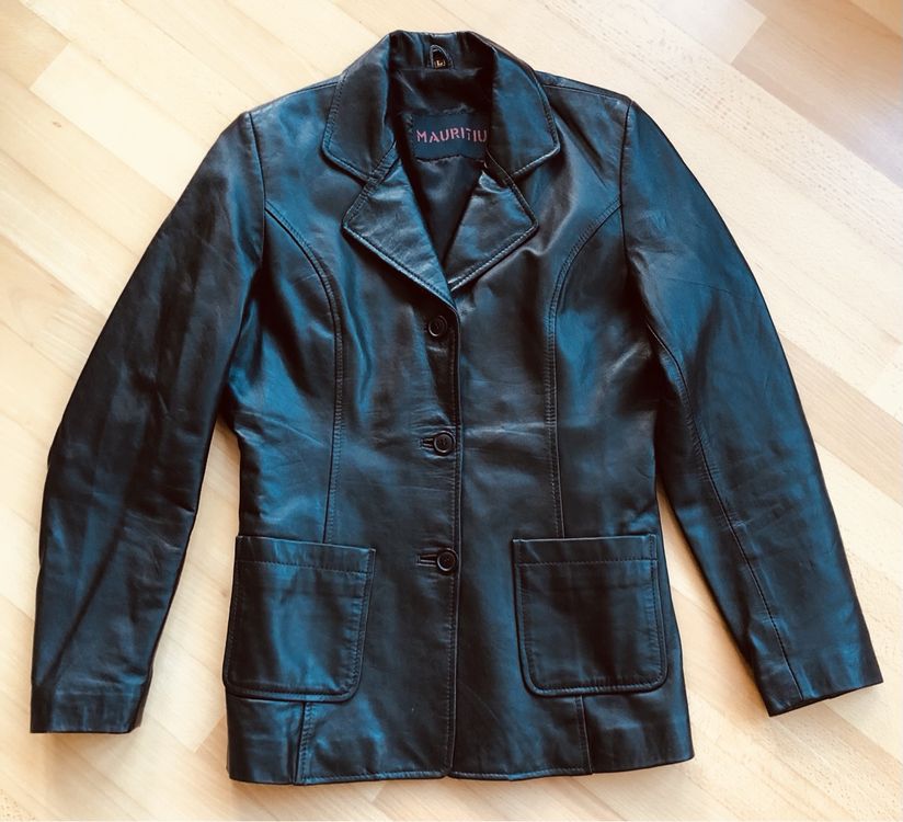 Klassische schwarze Lederjacke M/L 1