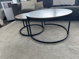 Couchtisch Set oval Holzoptik Metallgestell guter Zustand