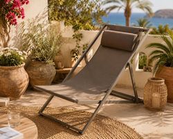 Chaise longue, chilienne pliante en acier, 