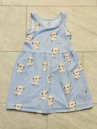 H&M Sommerkleid, Gr. 122/128, hellblau mit Hündchen Muster