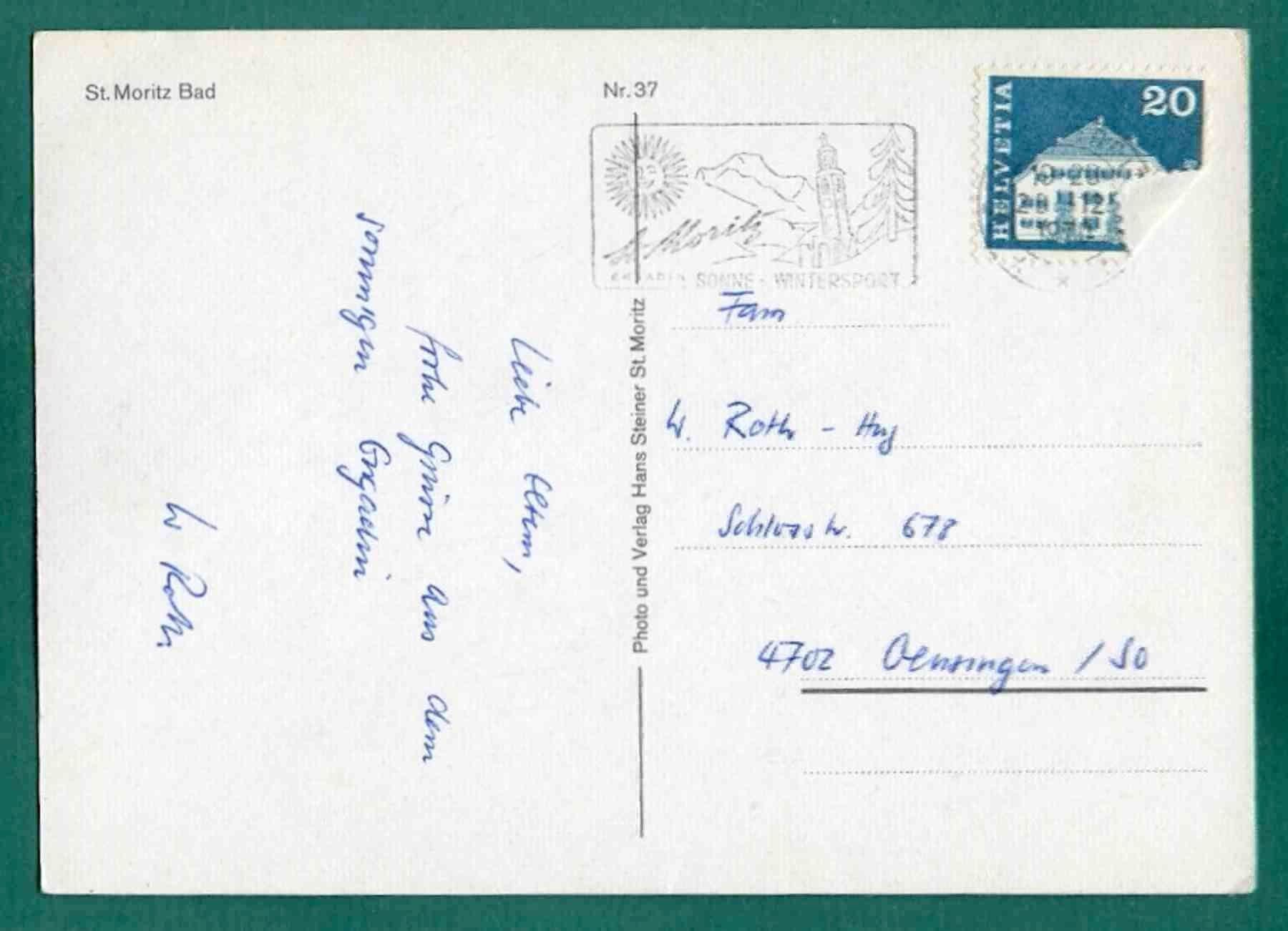 Cartoline postali: St. Moritz Bad, 1970, gelaufen, Grossformat – Usato da Sargans venduto da Hausi1951 1