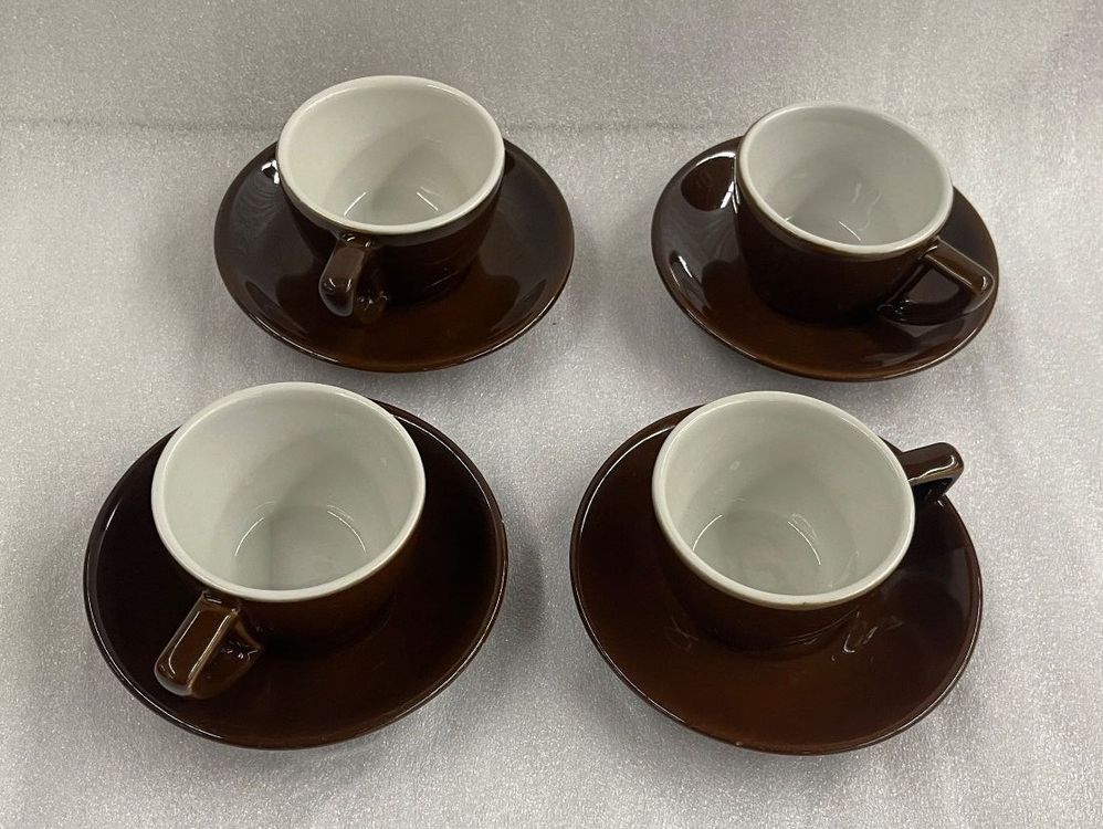 4 Kaffee Tassen Mit Untertellern, Vintage, Braun | Kaufen Auf Ricardo