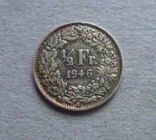 Abart ++ 1/2 Franken 1946 - Gleichständig, gute Erhaltung