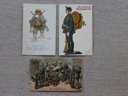 3 alte AK Militär 1x Arthur Thiele Feldpost Bern sehr lustig