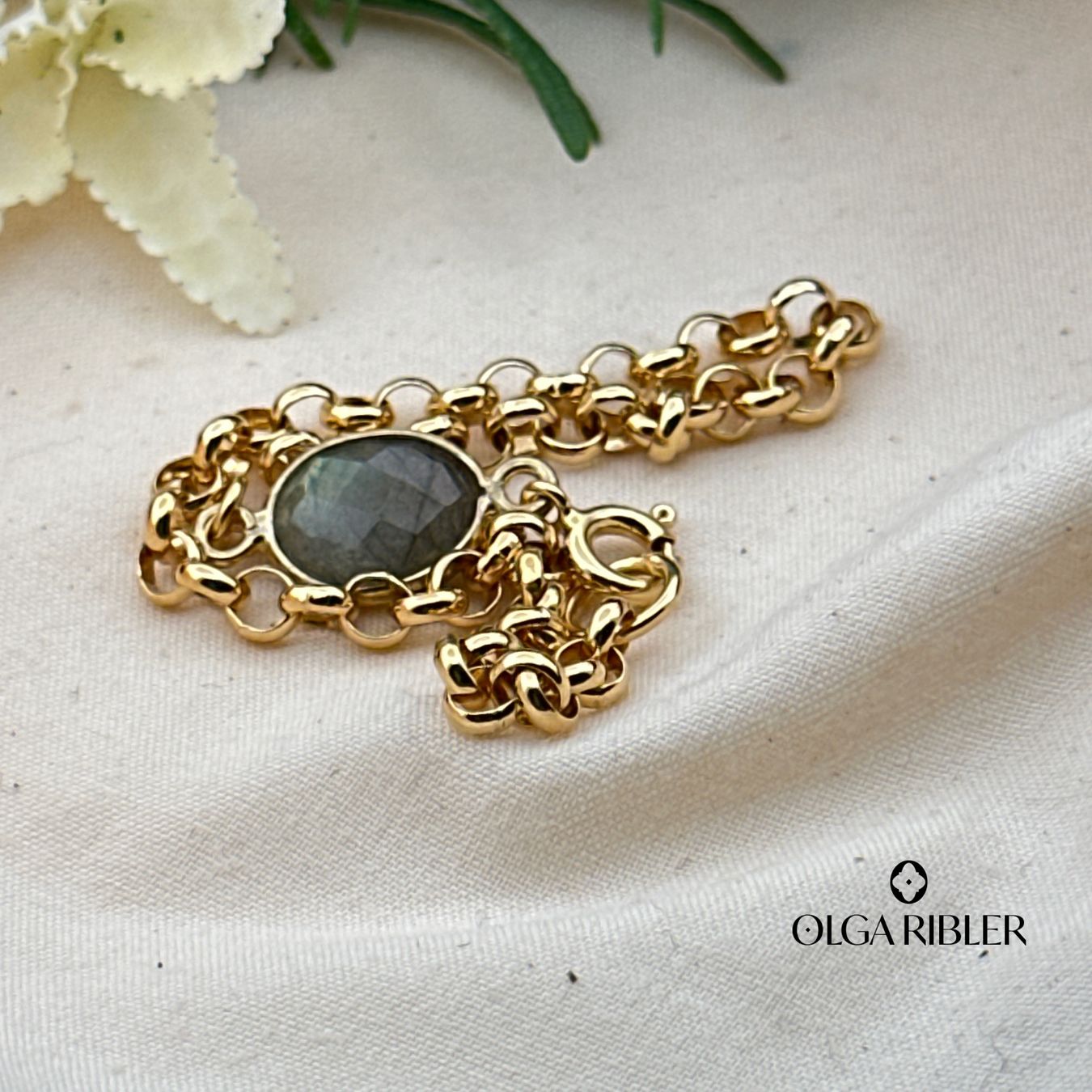 Olga Ribler Bracciali & Braccialetti: Silberarmband mit Labradorit, vergoldet – Nuovo (secondo la descrizione) da Luzern venduto da MonikaS03 1