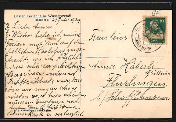 Cartoline postali: Wasserwendi /Kasliberg, Basler Ferienhei – Usato da Berlin venduto da bartko-reher 1