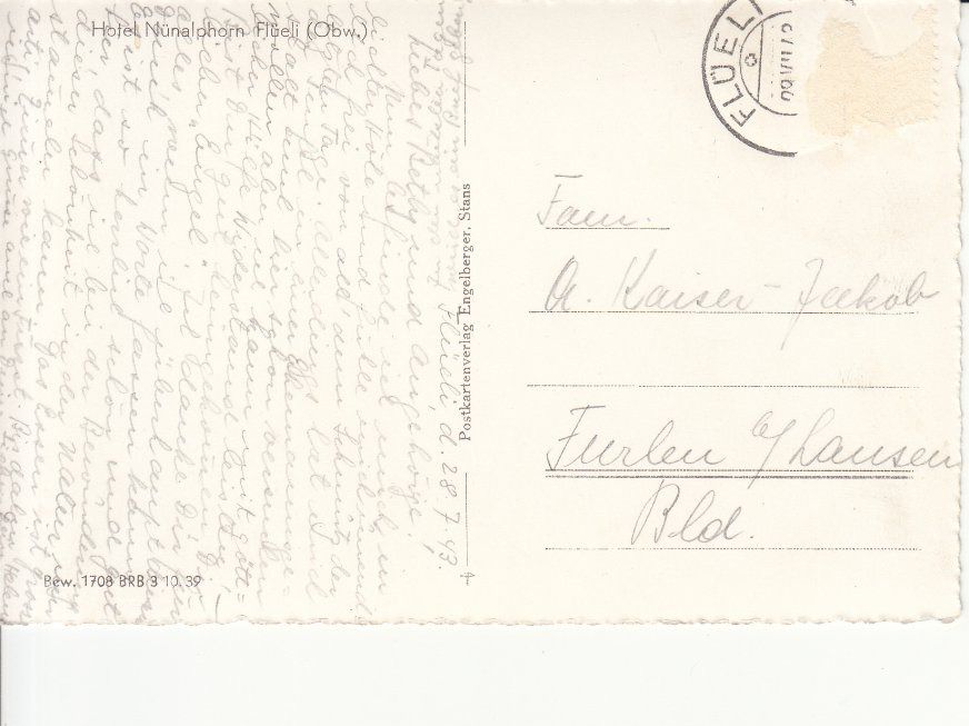 Cartoline postali: Flühli Nünalphorn 1943 – Usato da Bürglen TG venduto da StampGraf 1