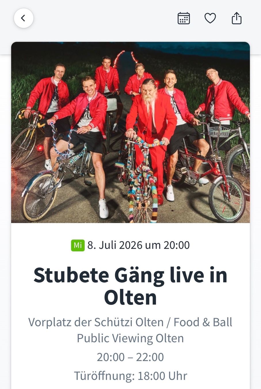 Biglietti: Stubete Gäng Olten 8.7.2026 1Ticket – Nuovo e nell'imballaggio originale da Gelterkinden venduto da 69rw