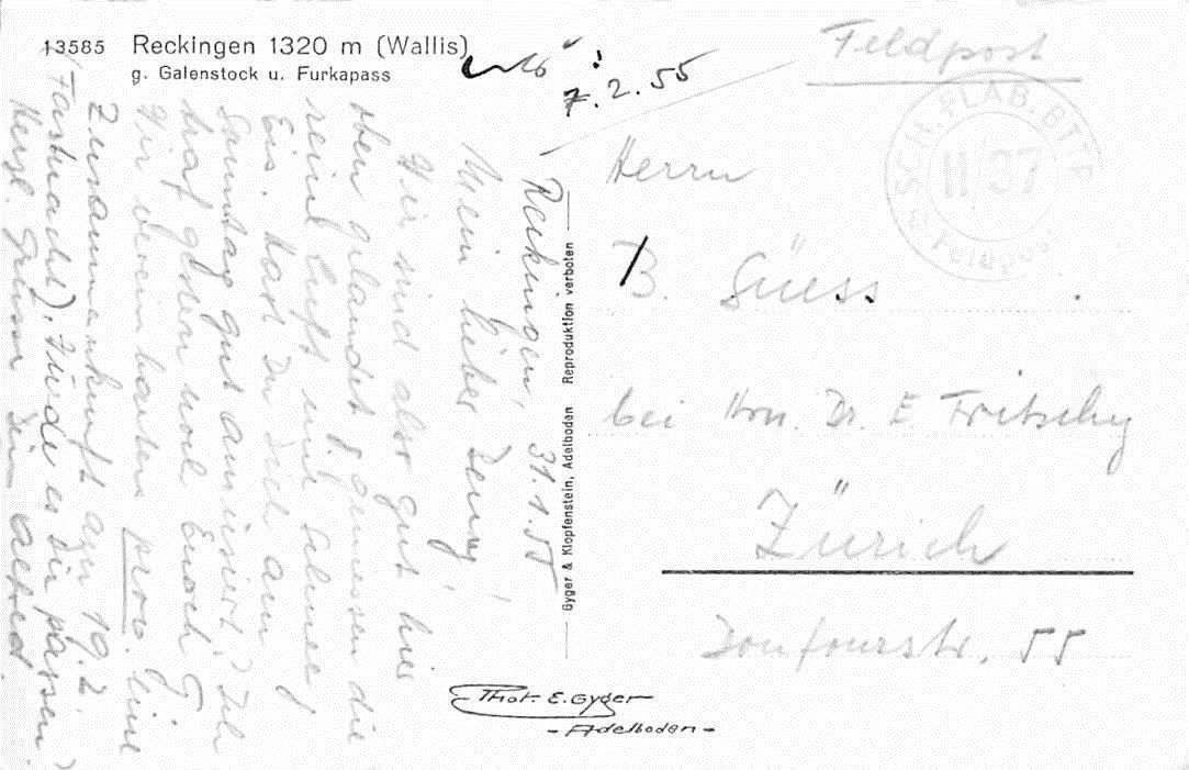Cartoline postali: GRUSS aus RECKINGEN 1955 – Usato da Winterthur venduto da SchatzchischtliWinti 1