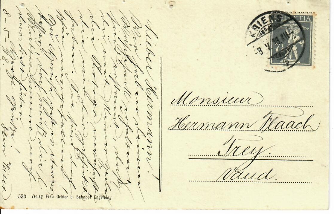 Cartoline postali: Engelberg Alp Herrenrüti 1918 – Usato da Hochdorf venduto da Ziegel-16 1