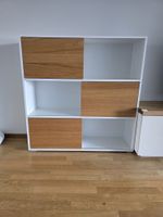 Highboard in weiss und Eiche Optik, mit 3 Schiebetüren