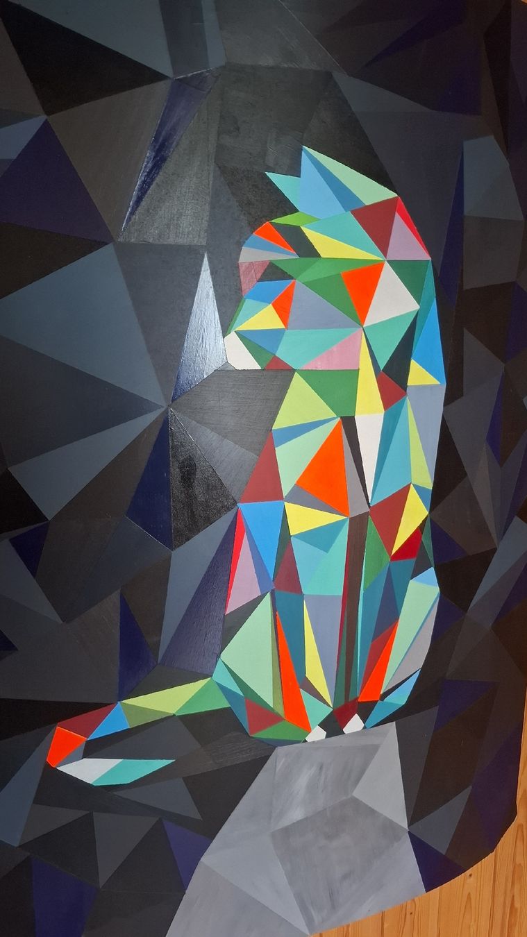 Gemälde: Gemälde Katze Geometrisch bunt  – Gebraucht aus Ebnat-Kappel von Aibur 3