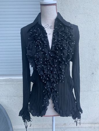 Superbe blouse plis fins brodée ENVIE 100%coton t.M-L