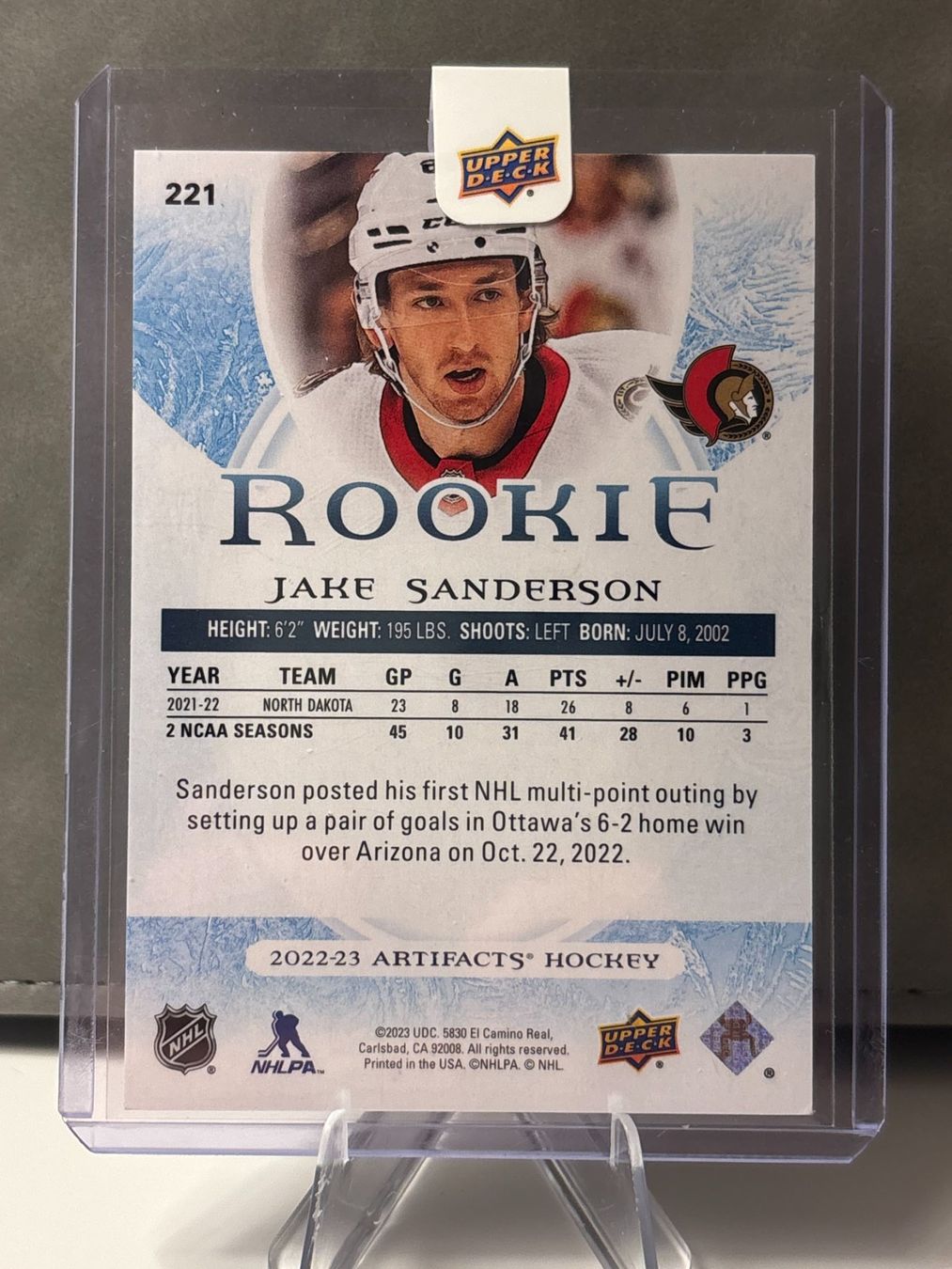NHL Carte collezionabili: 2022-23 Upper Deck Artifacts Rookie Jake Sanderson /999 – Nuovo (secondo la descrizione) da Aarberg venduto da gocardz.shop 1
