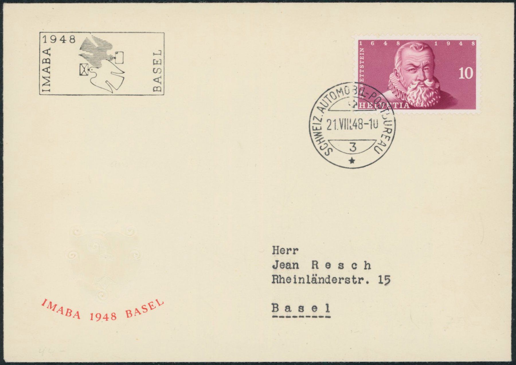 Tutti i francobolli: 1948 - Imaba - Blockausschnitte - FDC U1 ET - Gaudard – Usato da Schindellegi venduto da leecollect 1