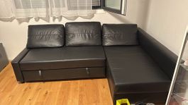 IKEA FRIHETEN Eckbettsofa / Schlafsofa – Kunstleder Schwarz 