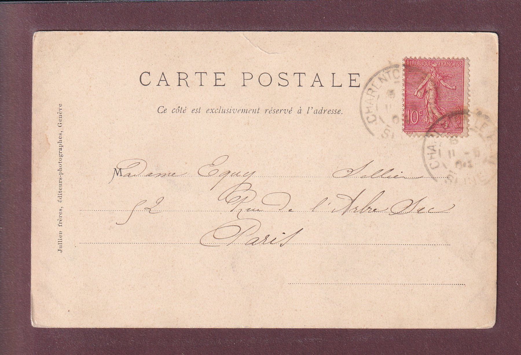 Cartoline postali: GORGES DU TRIENT - 1904 – Usato da Pully venduto da nicecards 1
