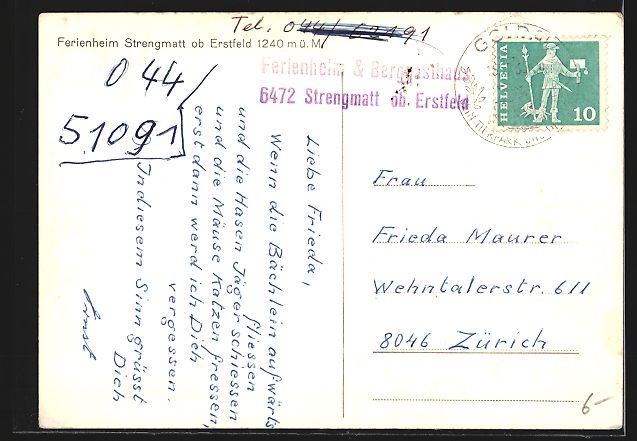 Cartoline postali: Erstfeld, Ferienheim, Berggasthaus Stren – Usato da Berlin venduto da bartko-reher 1