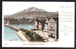 AK Luzern, Neue Brücke und Pilatus