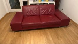 Sofa Leder rot mit Metallkufen guter Zustand