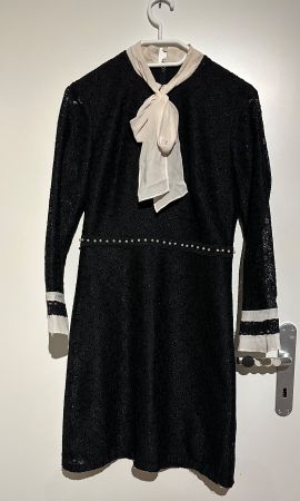 Sandro Paris Kleid Gr. 36 Spitze Nieten schwarz beige fes...