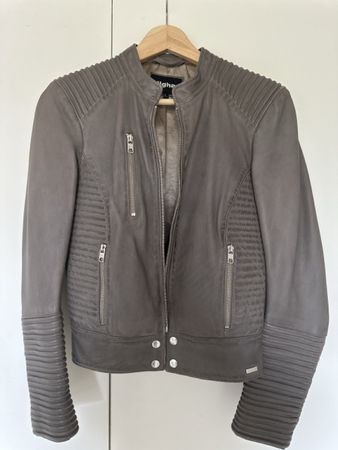 Tigha Leather Jacket, size S, taupe colour, perfect for spri