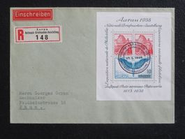 Ersttagsbrief von 1938 mit Block Aarau
