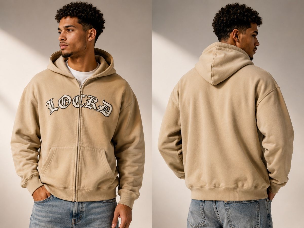Pullover & Sweatshirts: Beige Kapuzenjacke mit Reissverschluss – Gebraucht aus Düdingen von Sirionline123