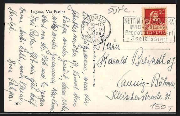Cartoline postali: AK Lugano, Via Pessina, 1928 – Usato da Berlin venduto da bartko-reher 1