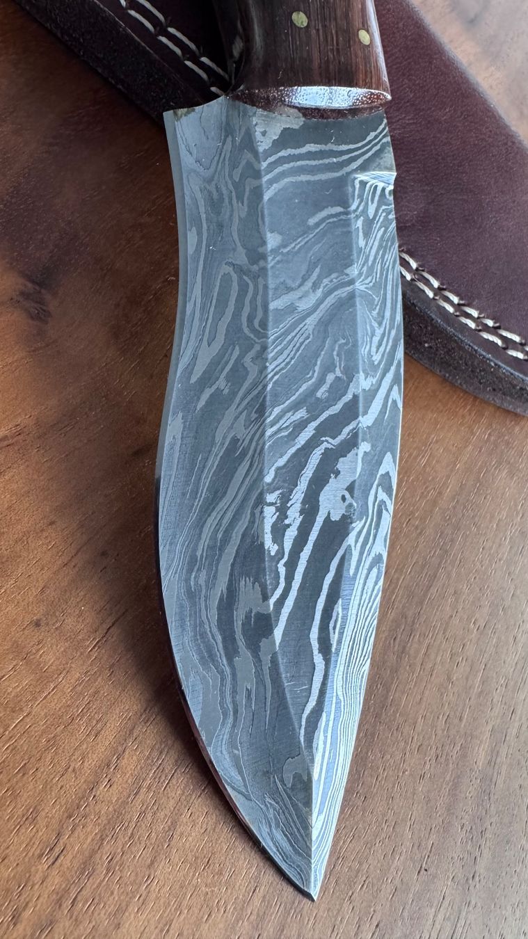 Zubehör: Damastmesser Jagdmesser Messer mit Lederscheide Handarbeit – Neu (gemäss Beschreibung) aus Uhwiesen von Thom 1