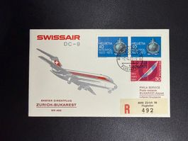 Swissair Erstflugbrief Zürich - Bukarest 1973