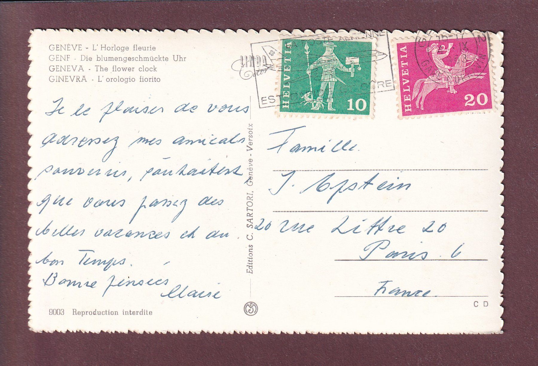 Cartoline postali: GENEVE - Horloge fleurie - 1963 – Usato da Pully venduto da nicecards 1