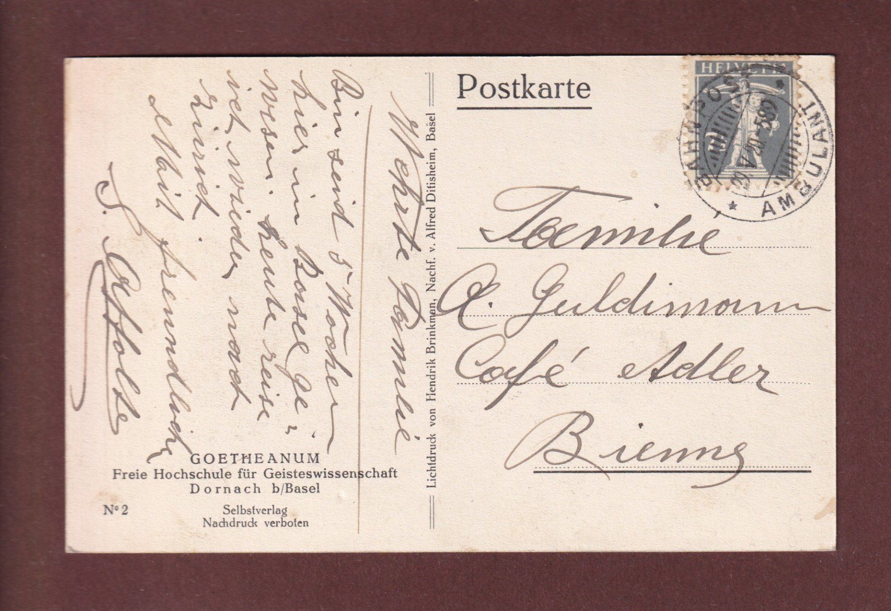 Cartoline postali: DORNACH - Goetheanum - 1920 – Usato da Pully venduto da nicecards-shop 1