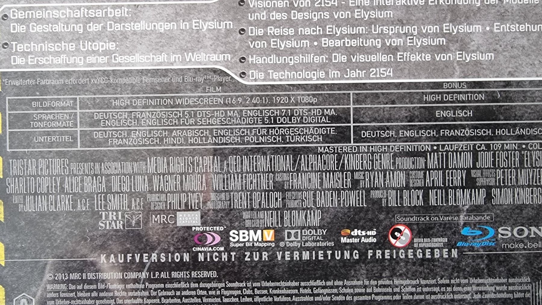 Tutti i DVDs: Blu Ray -  Elysium / Matt Damon – Usato da Oetwil am See venduto da fineli2 1