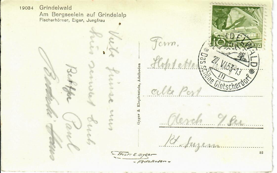 Cartoline postali: am Bergseelein auf Grindelalp 1953 – Usato da Hochdorf venduto da Ziegel-16 1