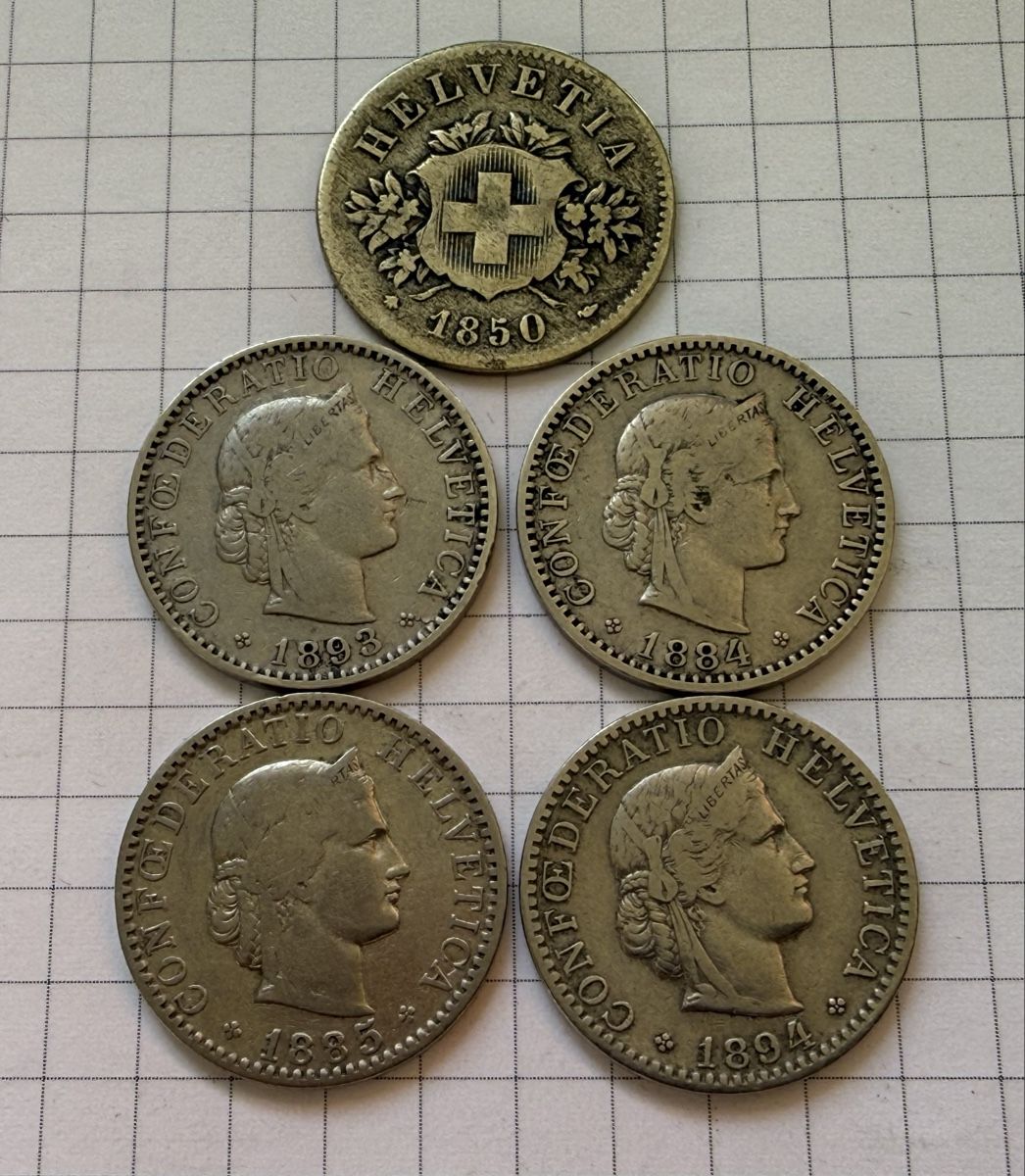 Tutti le monete: Lot 20 Rappen 1850-1894  – Usato da Zürich venduto da daki81