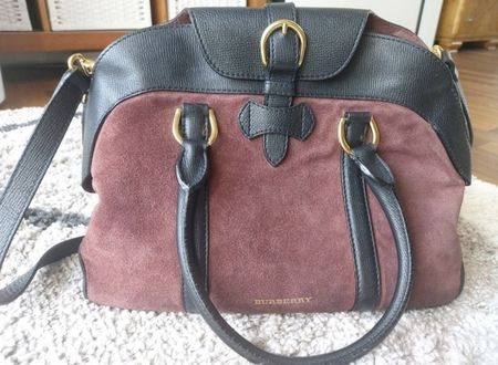 Burberry Handbag - Burgundy Suede & Black Leather ❤️🖤